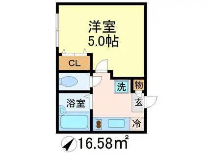 フェリスツー(1K/1階)の間取り写真