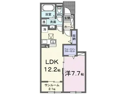クラール鶴市フロイデA(1LDK/1階)の間取り写真