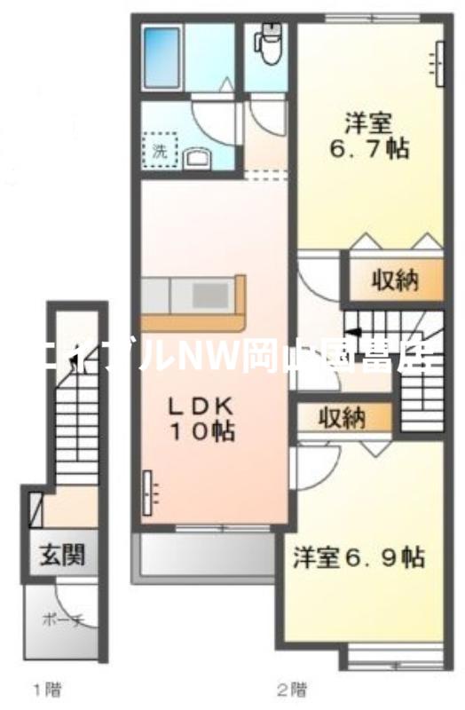 エスペランサ山崎(2LDK/2階)の間取り写真
