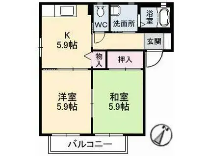 メゾン梅の木A棟(2K/2階)の間取り写真