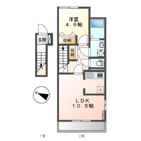 グリーンハイツ(1LDK/2階)の間取り写真