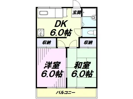 ハイツ東台(2DK/2階)の間取り写真