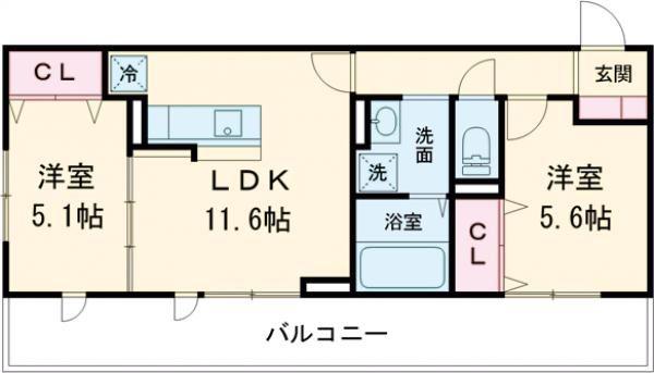 D-ROOM水前寺5丁目(2LDK/3階)の間取り写真