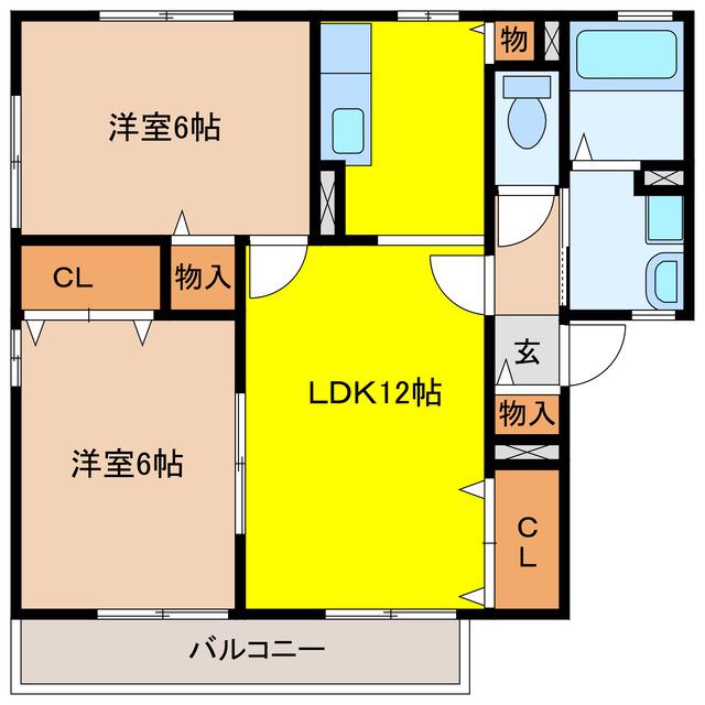 メープル上野(2LDK/1階)の間取り写真
