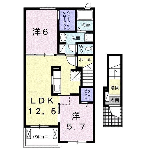 プリムラ 五番館(2LDK/2階)の間取り写真