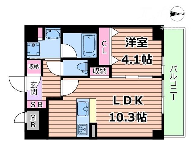 テラスレジデンス新大阪(1LDK/9階)の間取り写真