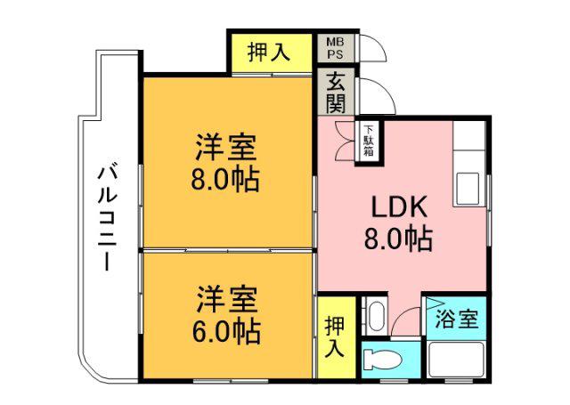 メゾン幸(2DK/4階)の間取り写真