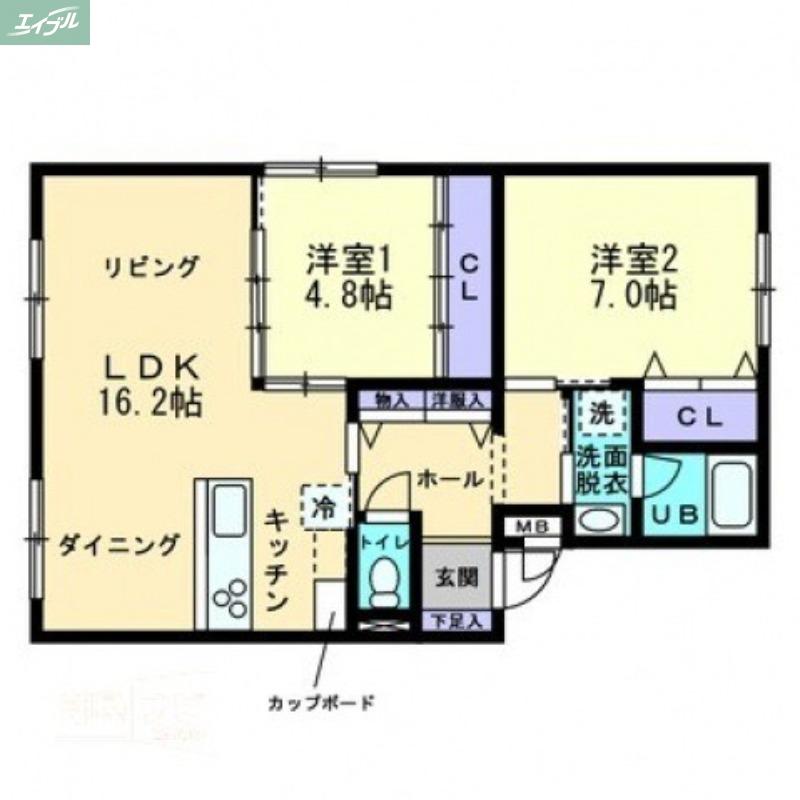 ボ・ヌール(2LDK/2階)の間取り写真