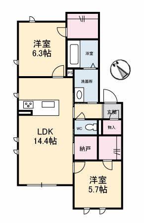 モナローム シェリー(2LDK/1階)の間取り写真