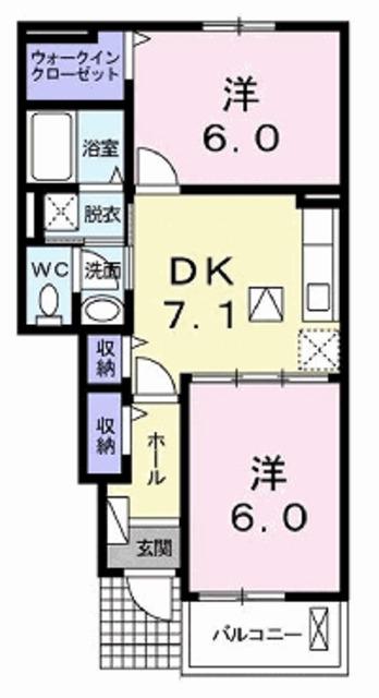 マーベラス・アンジュI(2DK/1階)の間取り写真