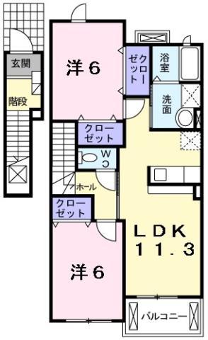 クローバー・コパン(2LDK/2階)の間取り写真