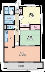 ラ・メール弥勒寺(2LDK/2階)の間取り写真