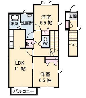 ノースヴェレッジ V C(2LDK/2階)の間取り写真