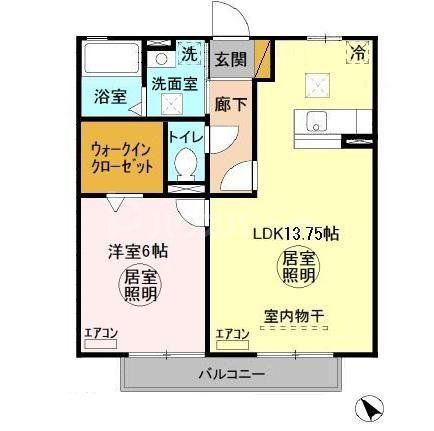 ウィルビューC(1LDK/1階)の間取り写真