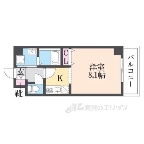 グランデトワールⅢ(1K/1階)の間取り写真