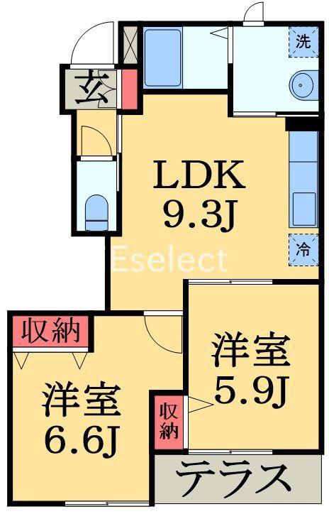 ヴェルジュドゥソレイユ(2LDK/1階)の間取り写真