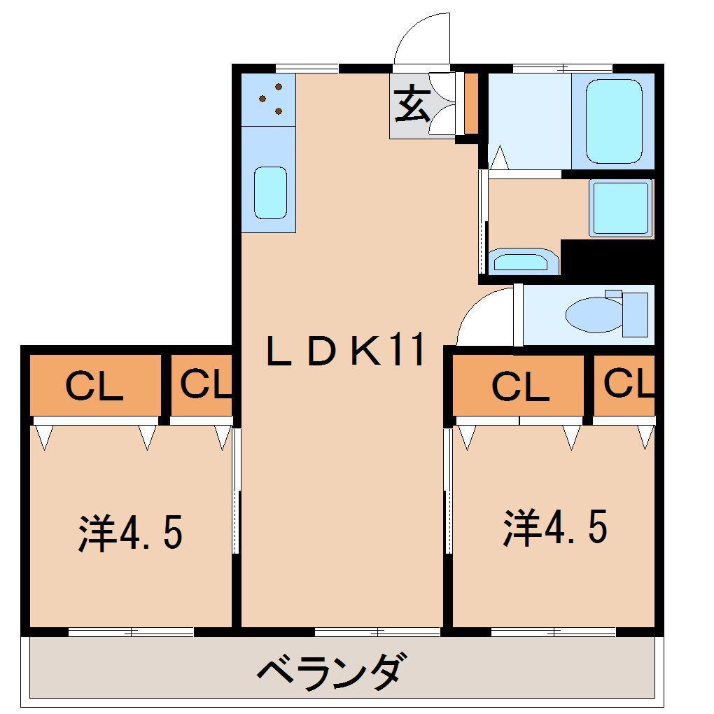 こまたコーポラス(2LDK/4階)の間取り写真