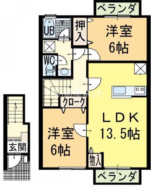 ヨーロピアンシャレー芝 B棟(2LDK/2階)の間取り写真