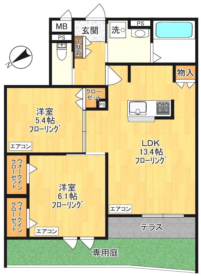 ゲートフロント(2LDK/1階)の間取り写真