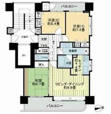 ライオンズヒルズ榴ケ岡公園(3LDK/11階)の間取り写真