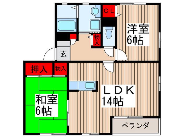 フォレスト松戸B(2LDK/1階)の間取り写真