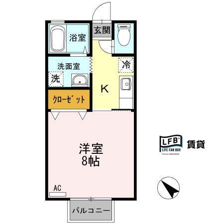 カサフェリスI(1K/2階)の間取り写真