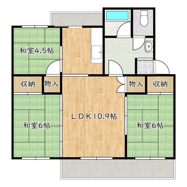 上野芝A団地 2号棟(3LDK/2階)の間取り写真