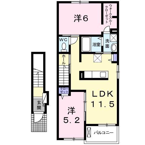 イーストヒル(2LDK/2階)の間取り写真