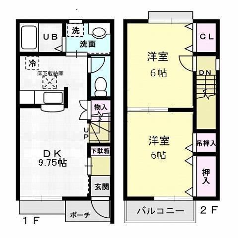 フローラ霞ヶ岡(2DK/1階)の間取り写真