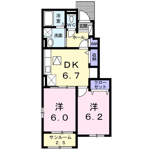 ミーオ ベルカーサ(2DK/1階)の間取り写真