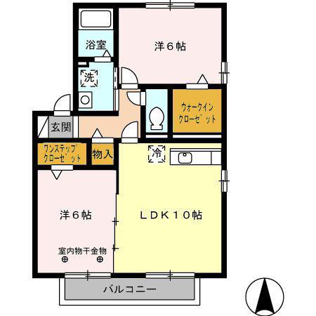 アプローズB棟(2LDK/2階)の間取り写真
