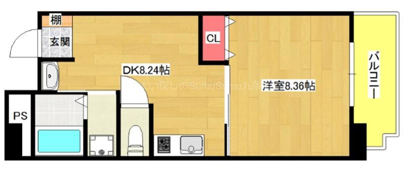 エクシード弁天IV(1LDK/8階)の間取り写真