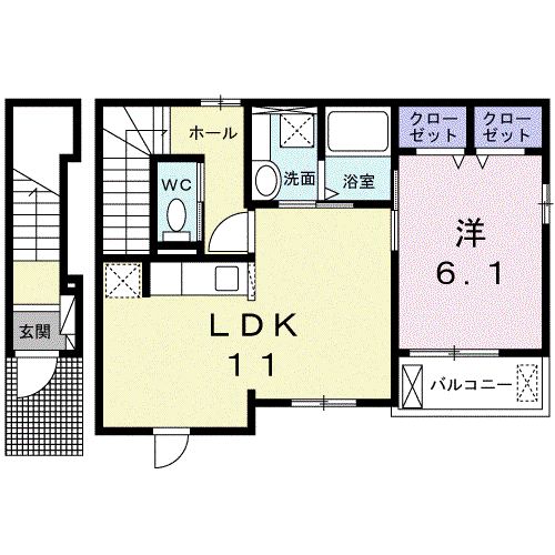 ホームタウン新田II(1LDK/2階)の間取り写真