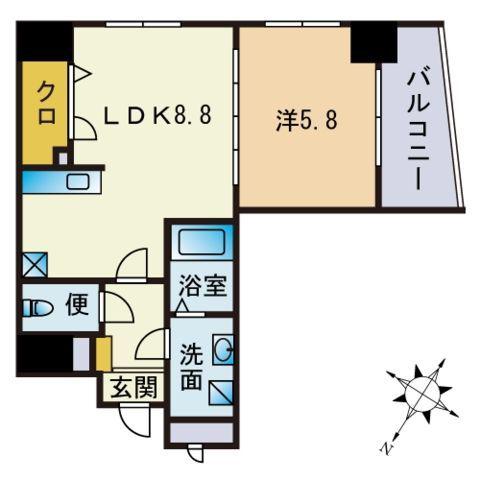 スーペリアニューハイム薬院(1LDK/8階)の間取り写真