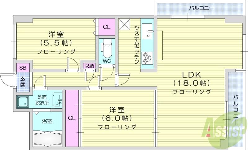 スプリングマンション高瀬(2LDK/4階)の間取り写真