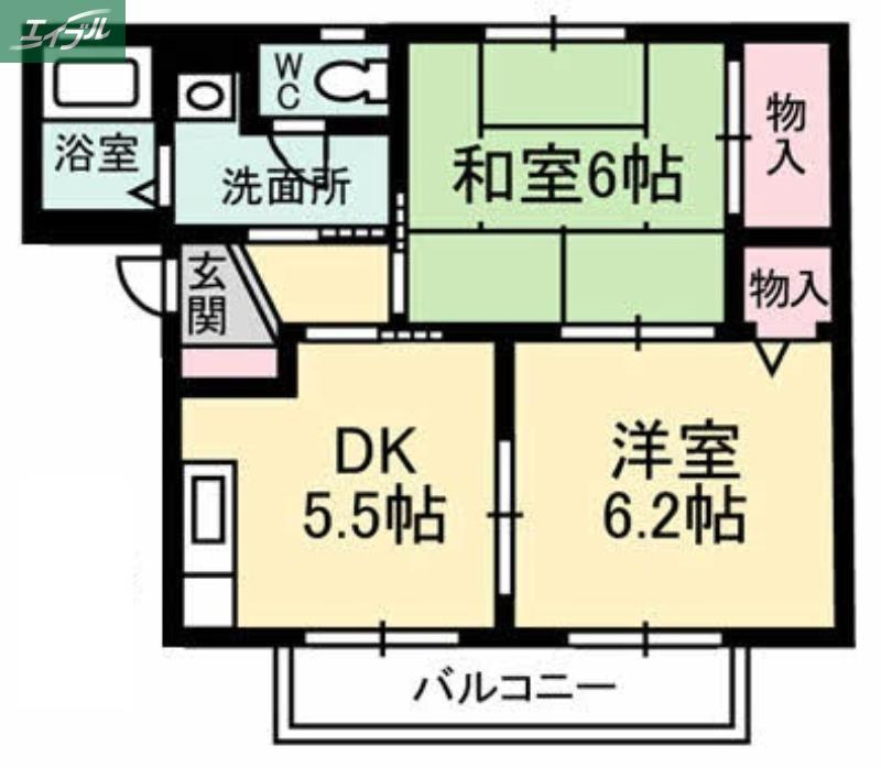 ARISTO21A棟(2DK/2階)の間取り写真