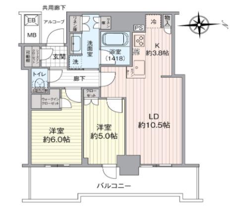 シエリアタワー大阪堀江(2LDK/31階)の間取り写真