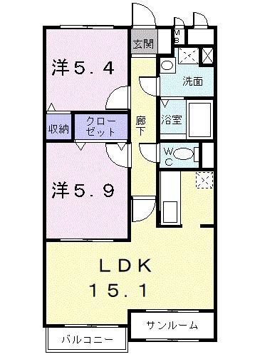 ライラックパ-ク西町(2LDK/3階)の間取り写真