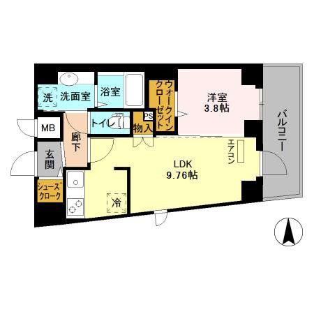 CORUM(1LDK/4階)の間取り写真