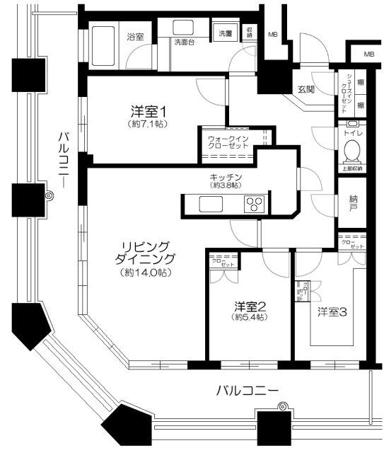 芝浦アイランド ケープタワー(3LDK/35階)の間取り写真