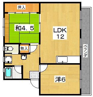 ハイコーポ利余C棟(2LDK/3階)の間取り写真