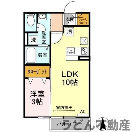 グランツ松島C棟(1LDK/1階)の間取り写真
