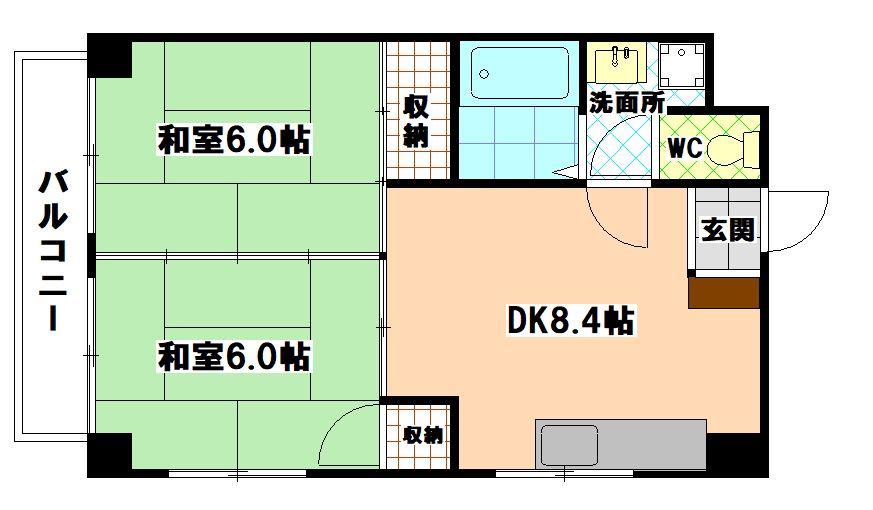 サンセット21401(2DK/4階)の間取り写真