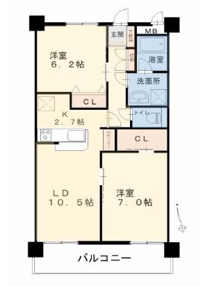 オアシスF棟(2LDK/5階)の間取り写真