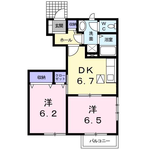 スプリングウィンドI(2DK/1階)の間取り写真