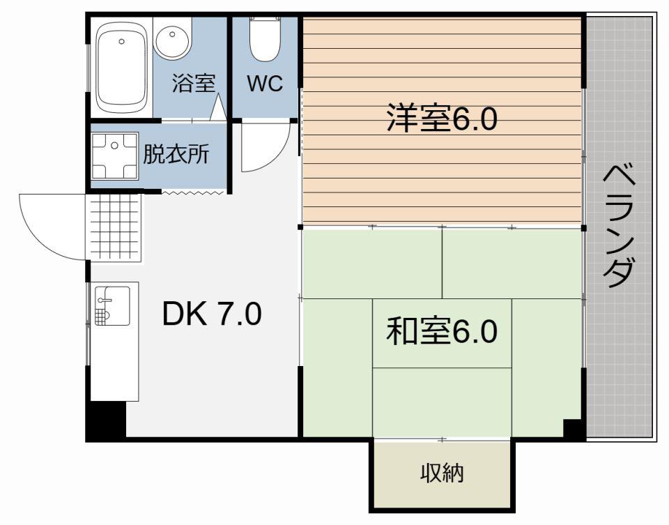 サンポート宇宿(2DK/3階)の間取り写真