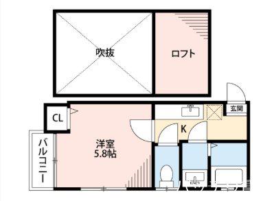 コンフォートベネフィス高宮(1K/2階)の間取り写真