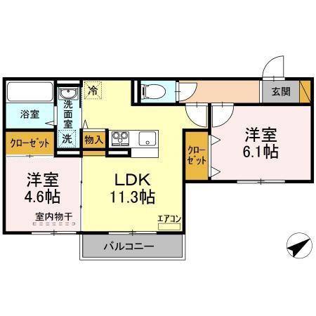グランデールおおたかの森(2LDK/2階)の間取り写真