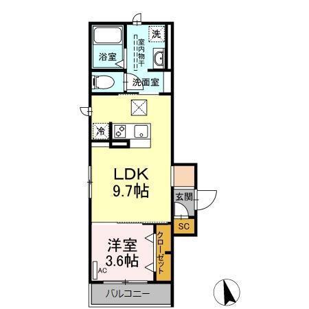 RADIUS V(1LDK/1階)の間取り写真