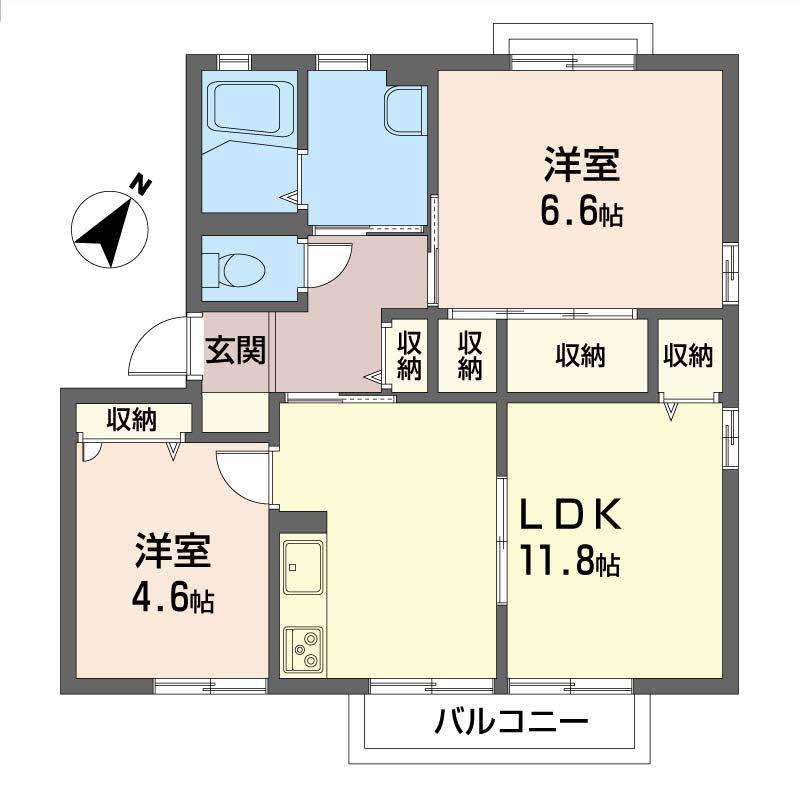 大町ガーデンライフ B棟(2LDK/2階)の間取り写真
